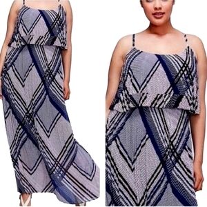 LANE BRYANT Navy, Red, White, Black Tiered Sleeveless Lined Maxi Pleated Dress